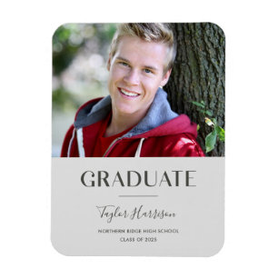 Magnet Flexible Moderne Gris 2024 Graduate Photo Grad Faire-part