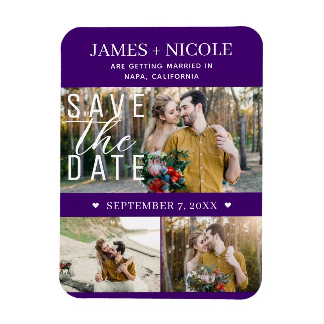 Magnet Flexible Moderne Indigo Enregistrer la date Mariage 3 photo (Vertical)