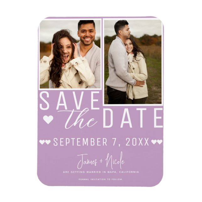 Magnet Flexible Moderne Lilac Purple Enregistrer la date 2 Mariage (Vertical)