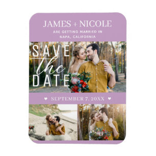Magnet Flexible Moderne lilas violet Enregistrer la date mariage 3