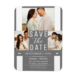 Magnet Flexible Moderne Mariage Blanc Gris Sauvegarder la Date 3 P