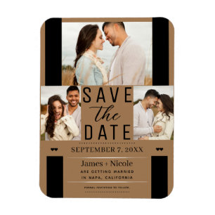 Magnet Flexible Moderne Marron Économisez la Date 3 Photo Mariage