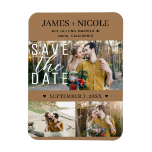 Magnet Flexible Moderne Marron Économisez la Date Mariage 3 Photos