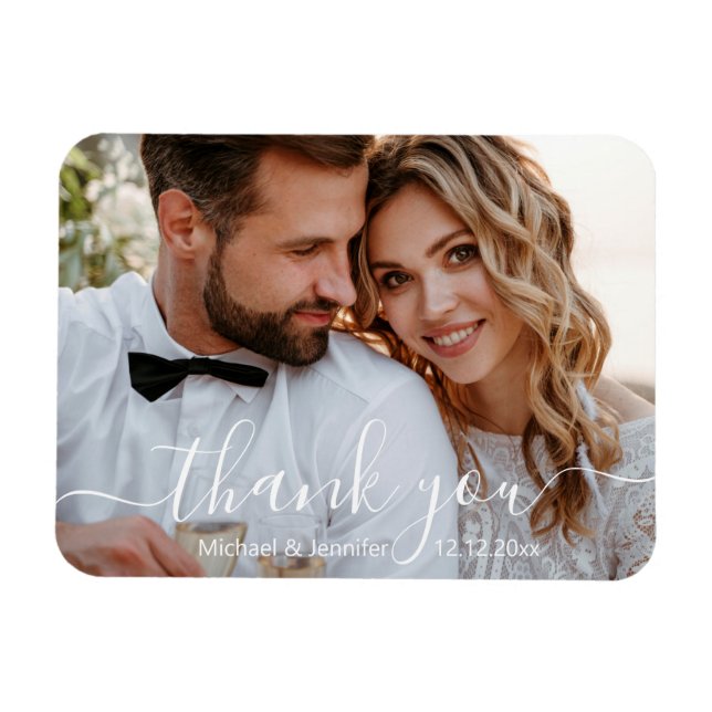 Magnet Flexible moderne merci chic écriture mariage photo (Horizontal)
