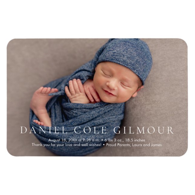 Magnet Flexible Moderne Personnalisable simple Nom bébé Photo Nais (Horizontal)