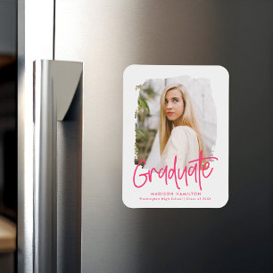 Magnet Flexible Moderne Preppy Hot Pink Script Photo Graduation