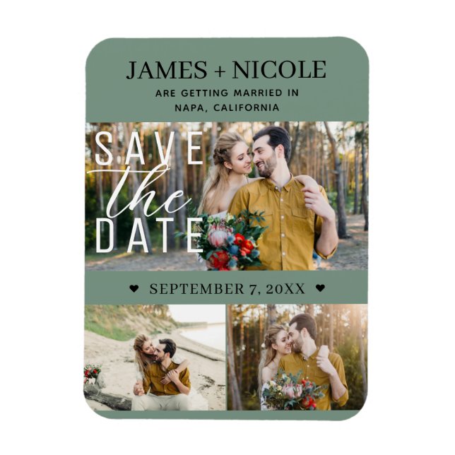 Magnet Flexible Moderne Rustic Green Enregistrer la date Mariage 3 (Vertical)