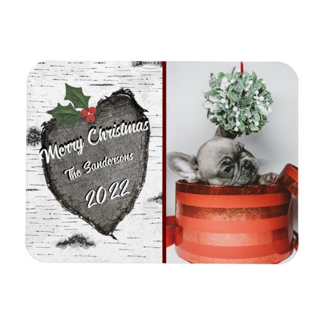 Magnet Flexible Moderne Rustic Wood Heart Famille Photo Holiday (Horizontal)