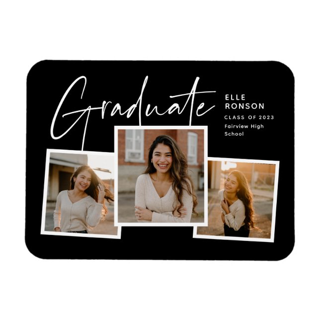 Magnet Flexible Moderne Script Graduate Photo Collage Graduation (Horizontal)