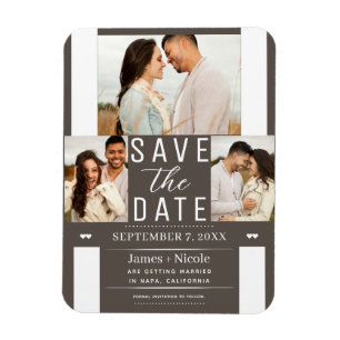 Magnet Flexible Moderne Taupe Foncé Enregistrer la Date 3 Photo Ma