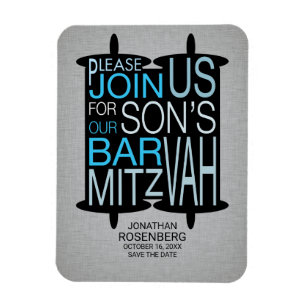 Magnet Flexible Moderne Torah Grey Bar Mitzvah Enregistrer la date