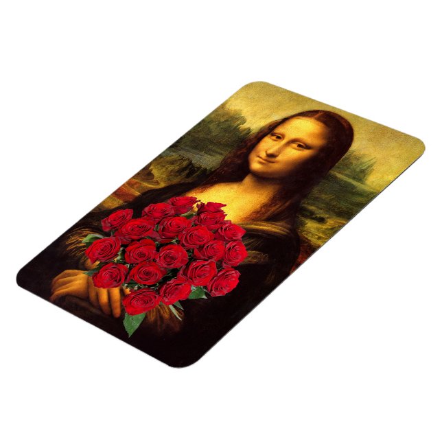 Magnet Flexible Mona Lisa avec bouquet de roses rouges (Côté Gauche)