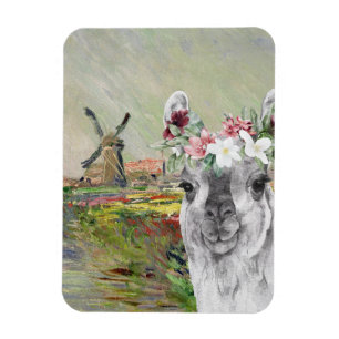 Magnet Flexible Monet Champ Tulipes et Fancy Llama