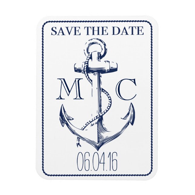 Magnet Flexible Monogramme Ancre marine | Enregistrer la date (Vertical)