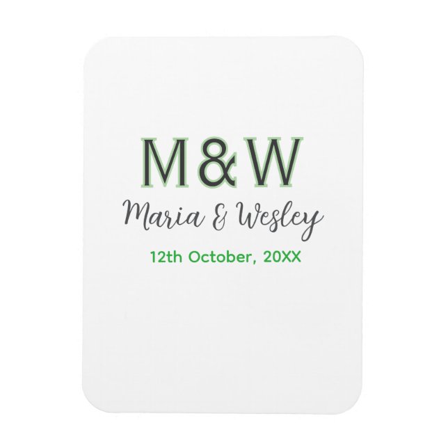 Magnet Flexible Monogramme couple gris vert moderne date romantiqu (Vertical)
