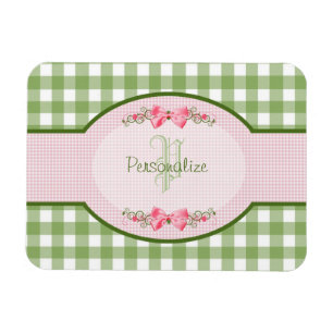 Magnet Flexible Monogramme En vichy Vert Fille Avec Nom