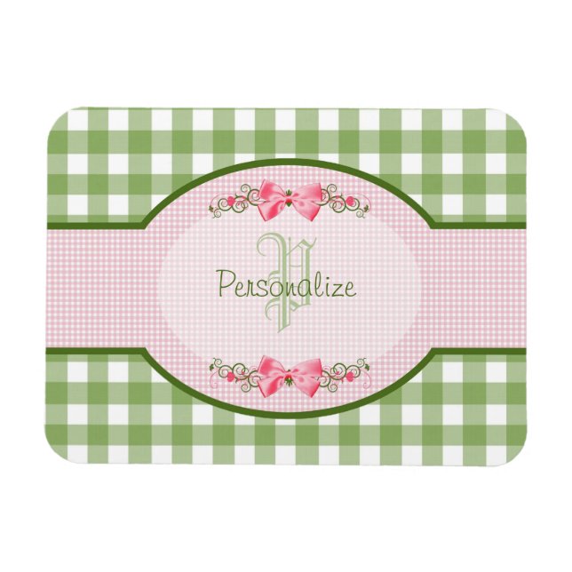 Magnet Flexible Monogramme En vichy Vert Fille Avec Nom (Horizontal)