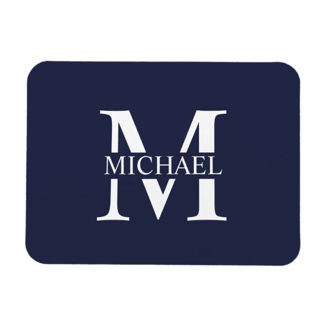 Magnet Flexible Monogramme et nom personnalisés bleu marine (Horizontal)