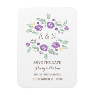 Magnet Flexible Monogramme floral de pays mauve Enregistrer la dat