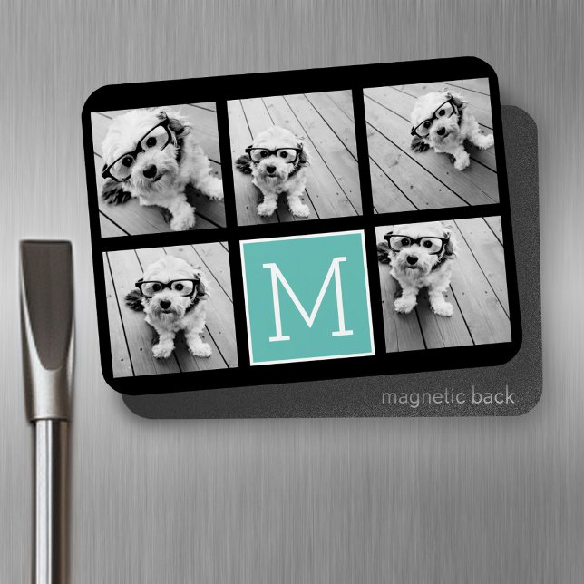 Magnet Flexible Monogramme - Jusqu'à 5 photos noir (Personalized fridge magnet - add photos and custom text)