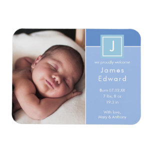 Magnet Flexible Monogramme moderne Photo Baby Boy Faire-part de na