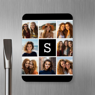 Magnet Flexible Monogramme personnalisé du collage photo noir et b