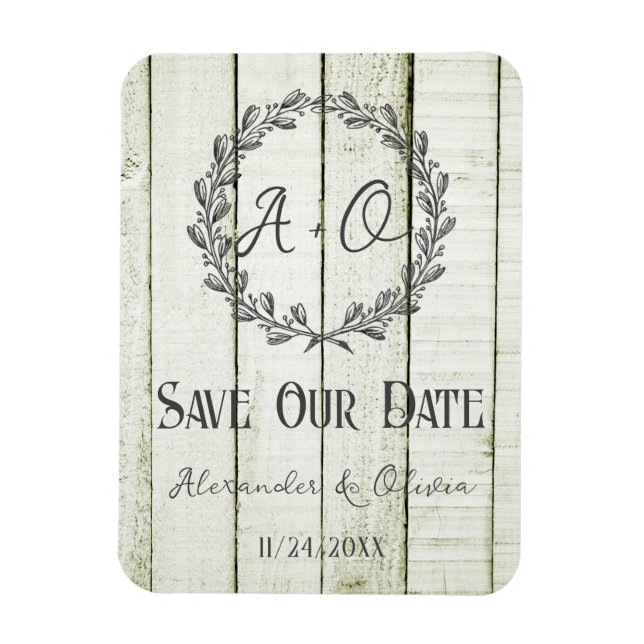 Magnet Flexible Monogramme Rustique Vert Enregistrer l'aimant Date (Vertical)