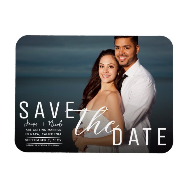 Magnet Flexible Moody Black Overlay Photo Enregistrer la date Mari (Horizontal)