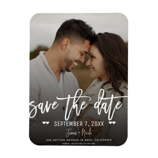 Magnet Flexible Moody White Script Enregistrer la date Mariage Pho (Vertical)