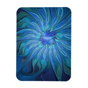 Magnet Flexible Motif fantaisie de fleur bleue, art fractal abstra