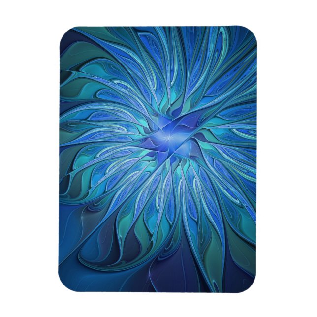 Magnet Flexible Motif fantaisie de fleur bleue, art fractal abstra (Vertical)