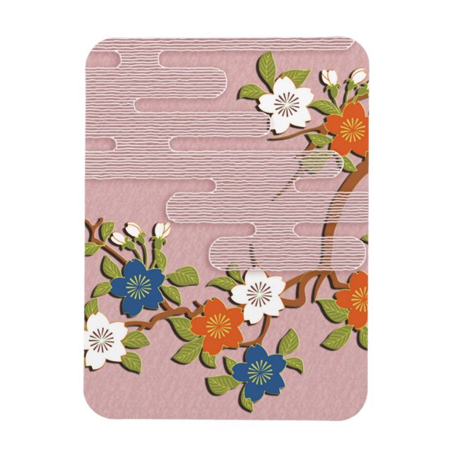 Magnet Flexible Motif japonais kimono - brume et fleurs de cerisie (Vertical)