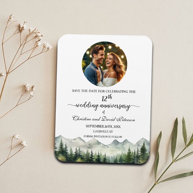 Magnet Flexible Mountain Pine 12 Wedding Anniversary Save the Date (Créateur téléchargé)