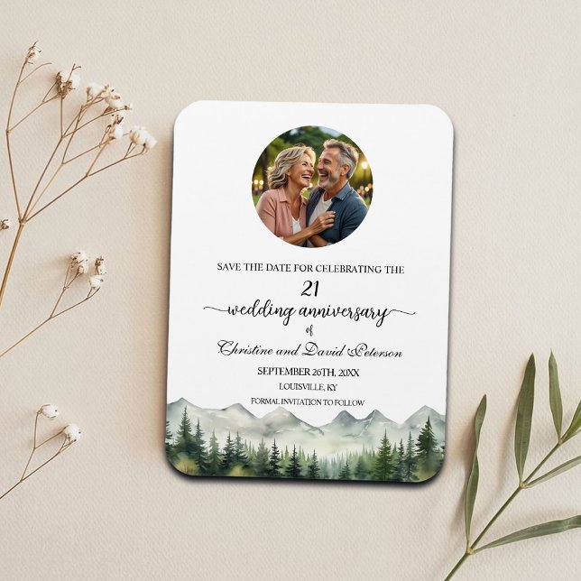 Magnet Flexible Mountain Pine 21 Wedding Anniversary Save the Date (Créateur téléchargé)