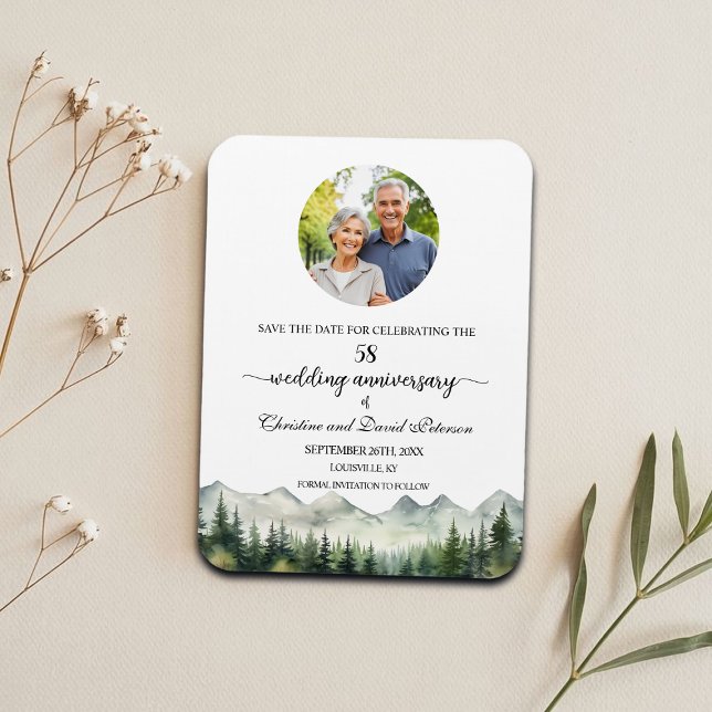 Magnet Flexible Mountain Pine 58 Wedding Anniversary Save the Date (Créateur téléchargé)