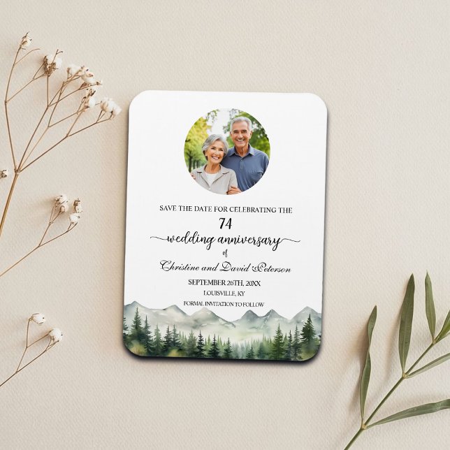 Magnet Flexible Mountain Pine 74 Wedding Anniversary Save the Date (Créateur téléchargé)