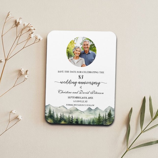 Magnet Flexible Mountain Pine 83 Wedding Anniversary Save the Date (Créateur téléchargé)