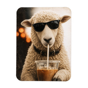 Magnet Flexible Moutons Cool Buvant un Café Glacé