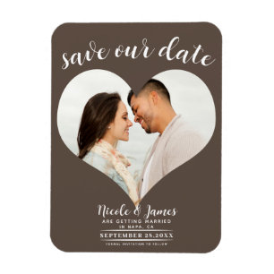 Magnet Flexible Moyen Brown Coeur photo mariage Enregistrer la dat