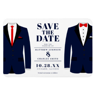 Magnet Flexible Mr. & Mr. Modern Wedding Navy Tux - Save the Date