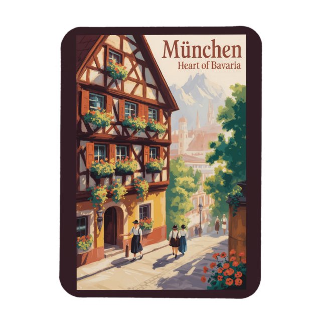 Magnet Flexible Munich Germany Bavaria Illustration Travel Art (Vertical)
