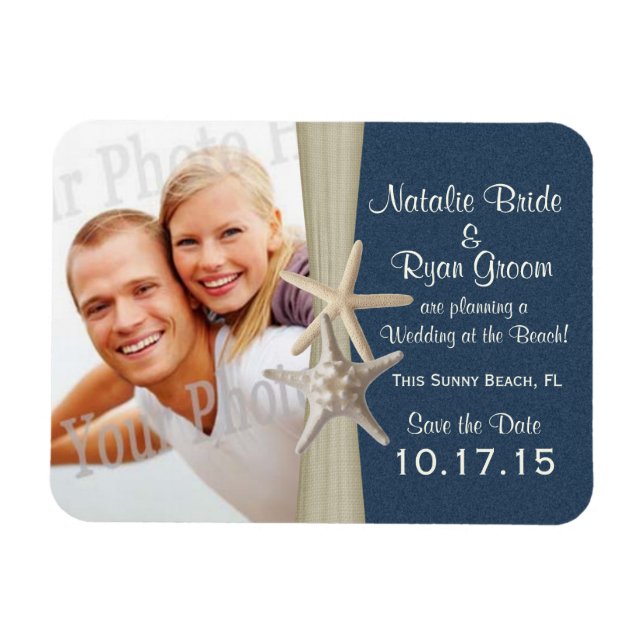 Magnet Flexible Navy Blue Beach Save the Date Photo (Horizontal)