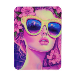 Magnet Flexible Neon Dream Girl avec lunettes de soleil florales