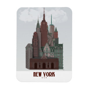 Magnet Flexible New York en nuages - rouge foncé et verts