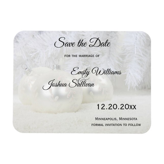 Magnet Flexible Noel blanc Mariage d'hiver Sauvez la date (Horizontal)