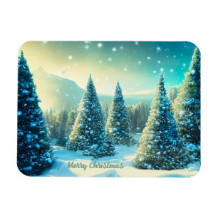 Magnet Flexible Noël Forêt de pins neigeux hiver Wonderland
