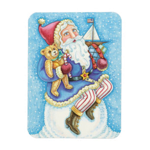 Magnet Flexible Noël mignon, le Père Noël sur Snowball avec jouets
