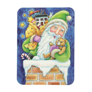 Magnet Flexible Noël mignon, Père Noël à Chimney avec jouets