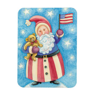 Magnet Flexible Noël mignon, Père Noël patriotique avec drapeau