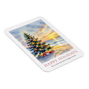 Magnet Flexible Noël moderne sur la plage côtière à l'aquarelle fe